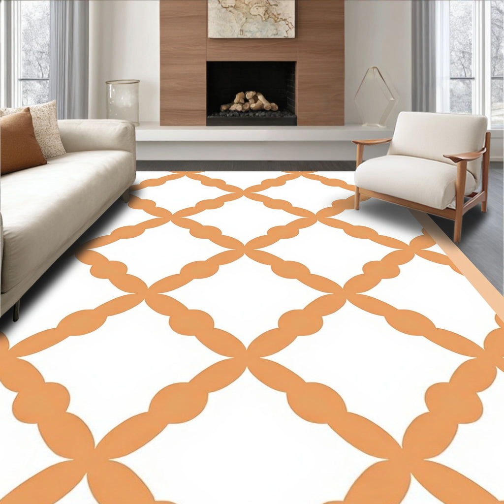 Orange Lattice Geometric Pattern Design Rug
