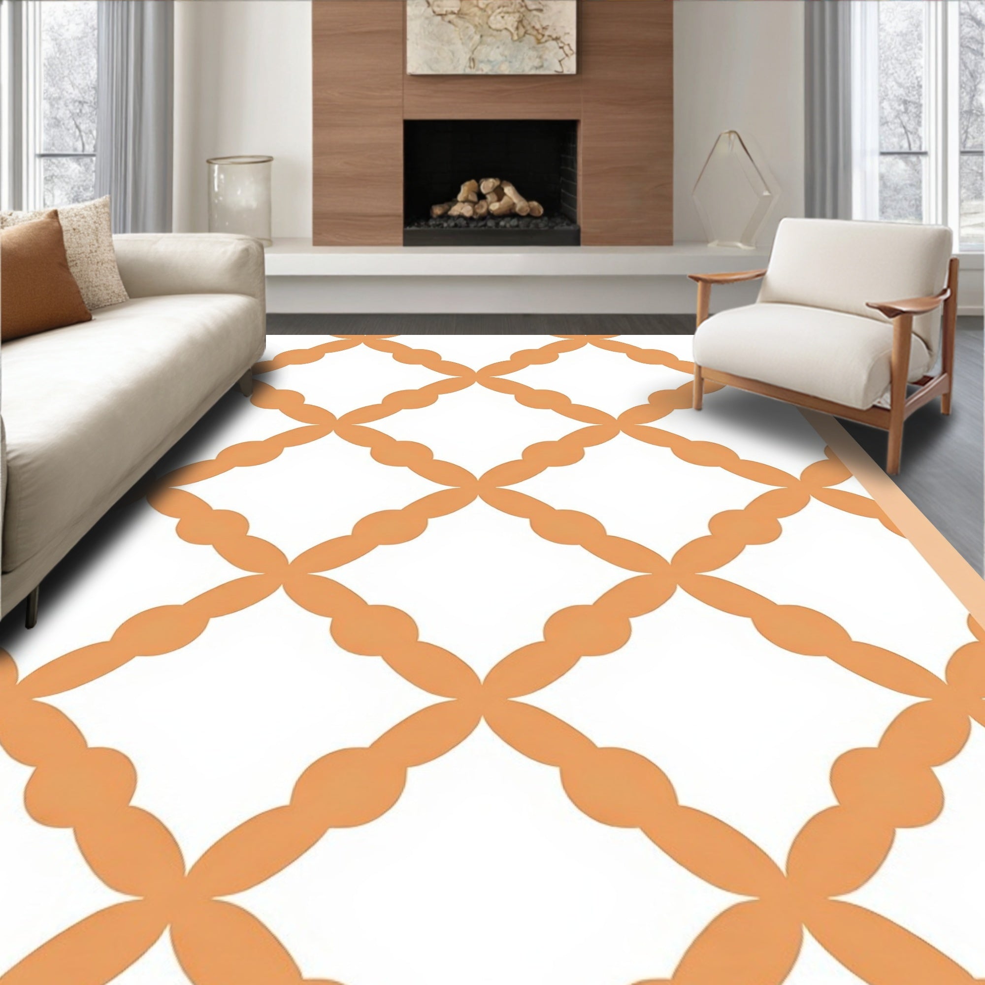 Orange Lattice Geometric Pattern Design Rug