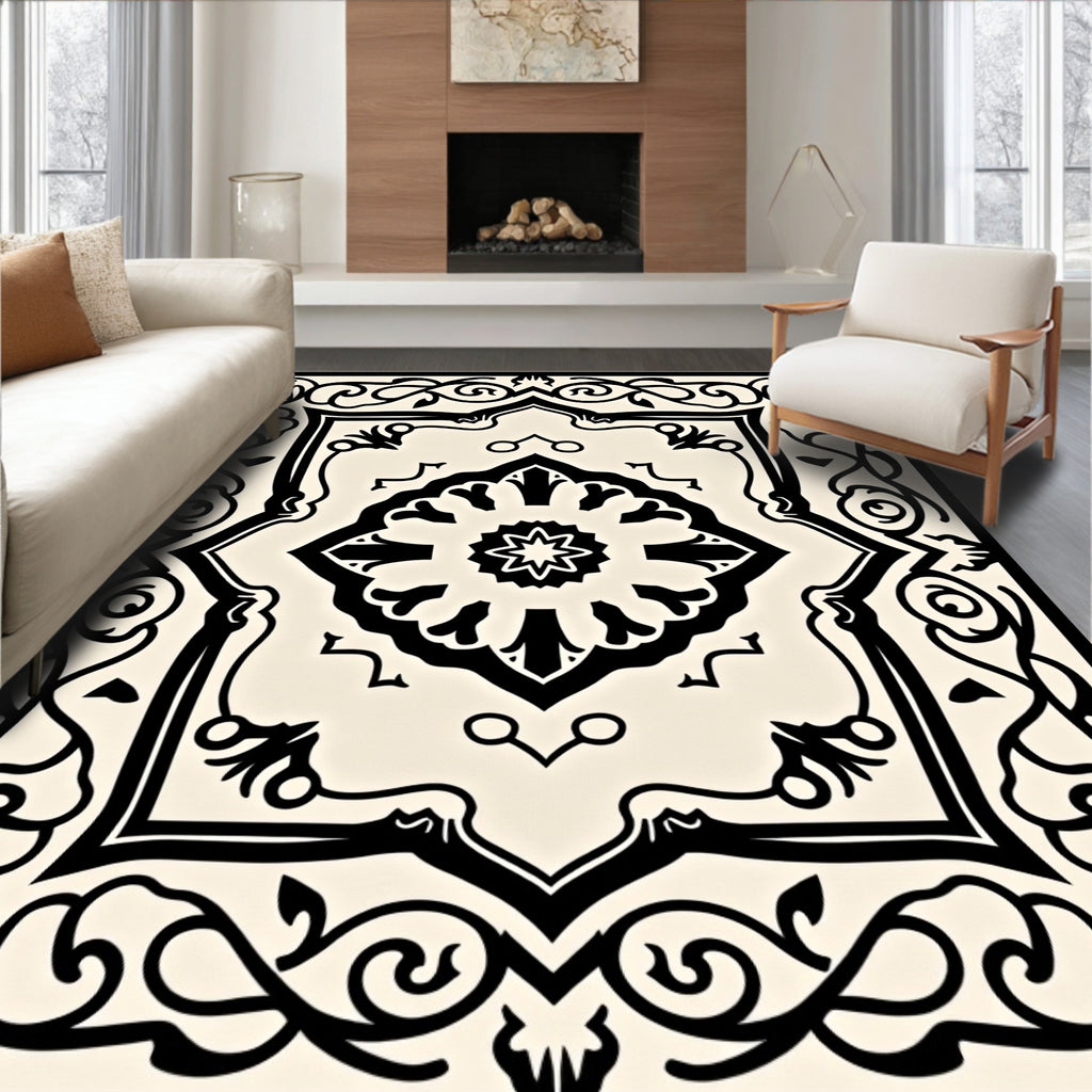 Intricate Floral Scrollwork Medallion Design Rug