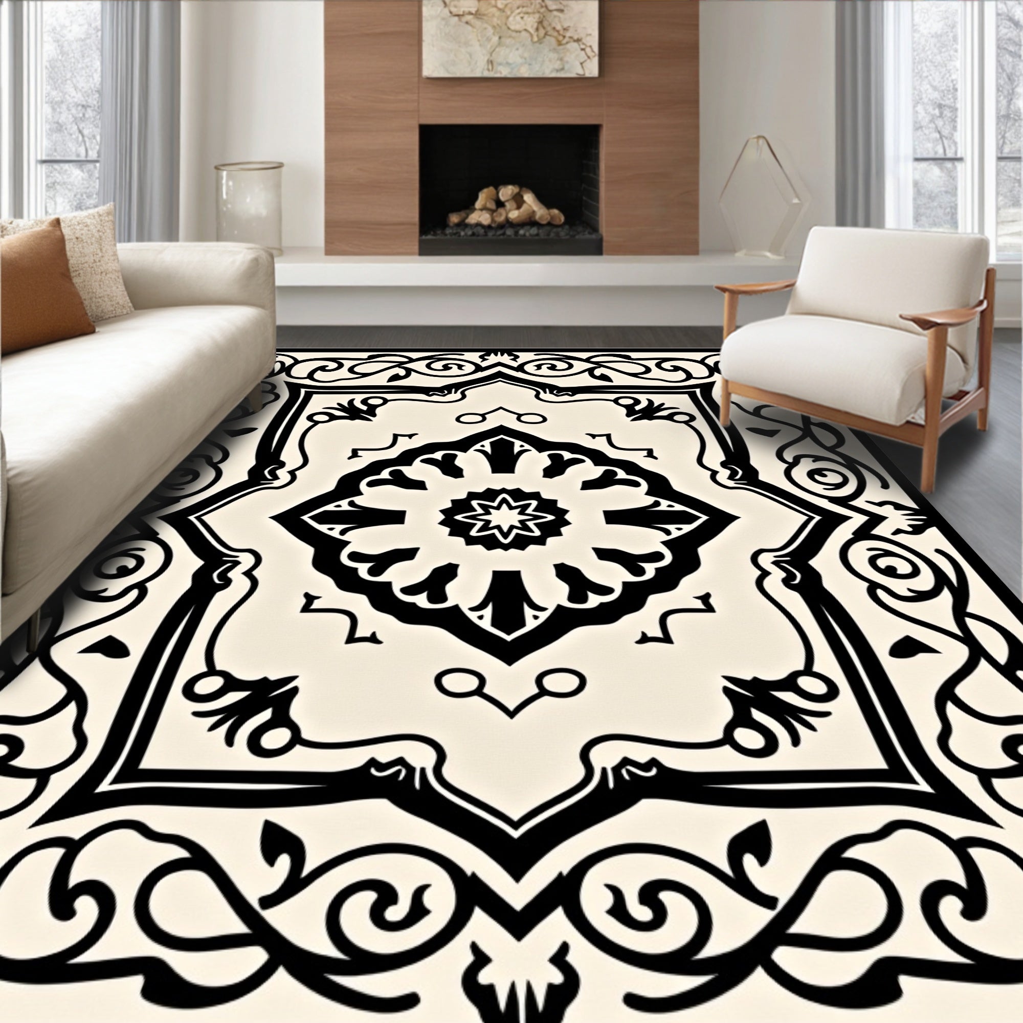 Intricate Floral Scrollwork Medallion Design Rug