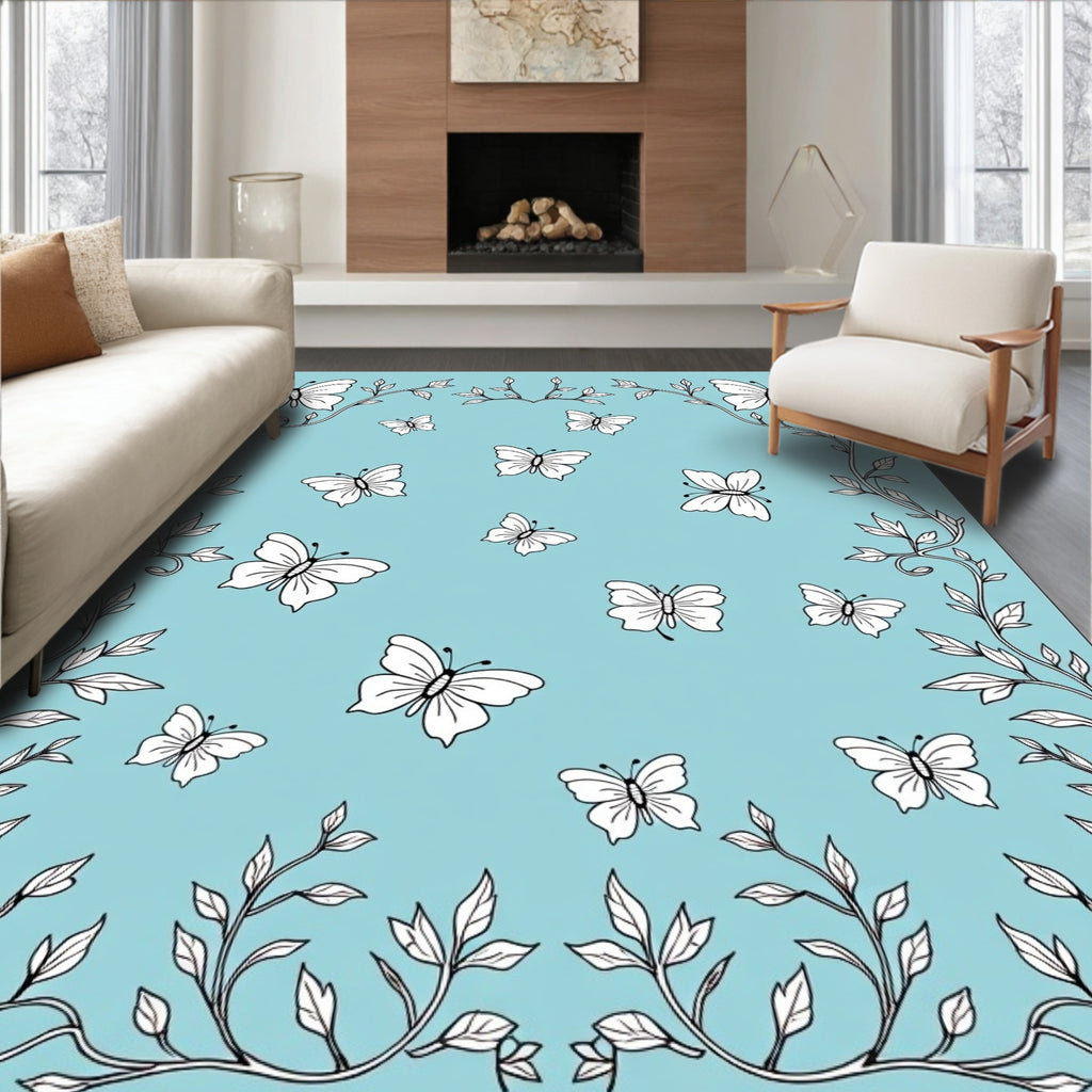 Whimsical Butterflies Vines Design Rug