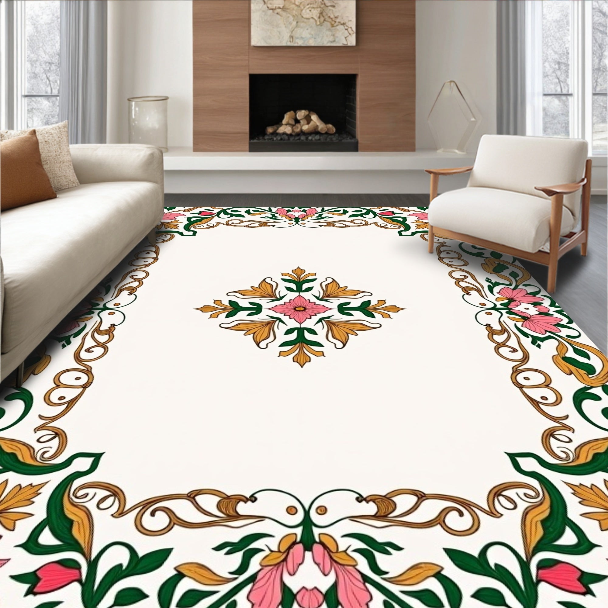 Pink Floral Vines Ornament Rug