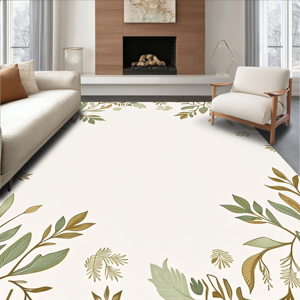 Botanical Border With Subtle Earth Tones Rug