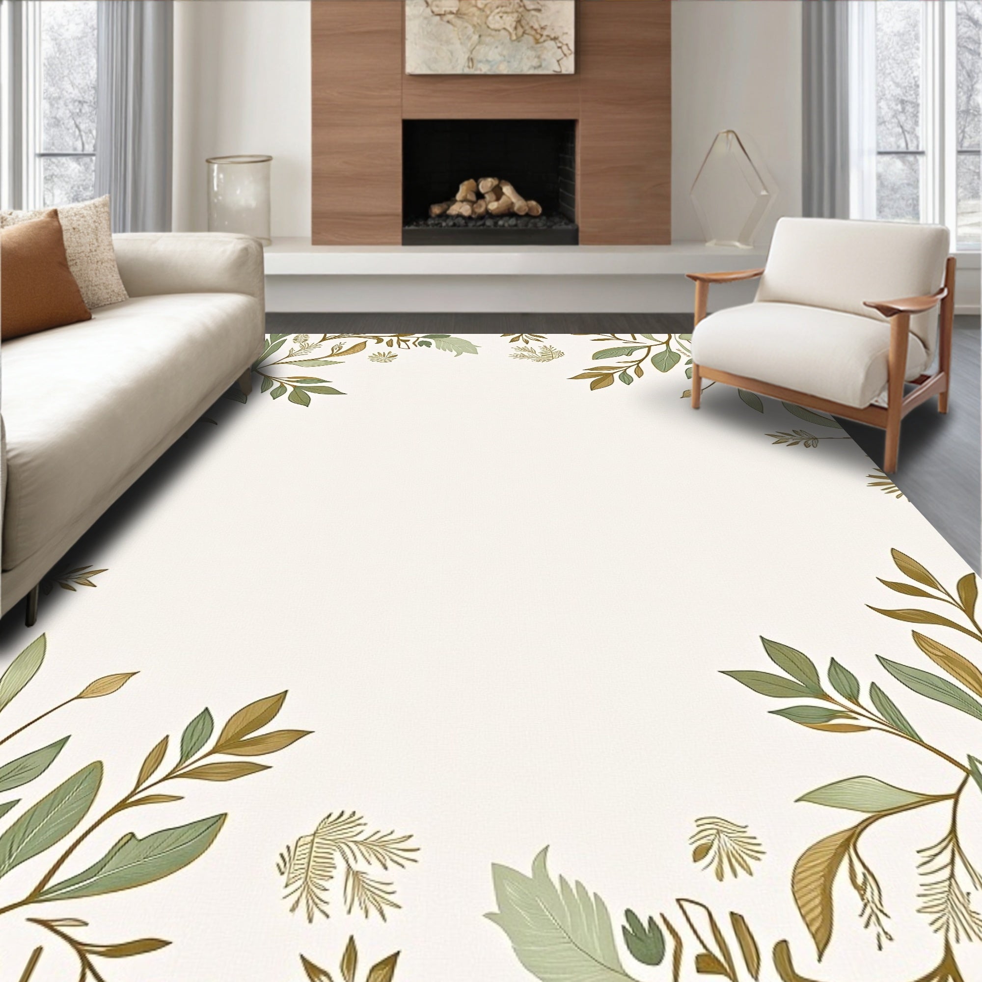 Botanical Border With Subtle Earth Tones Rug