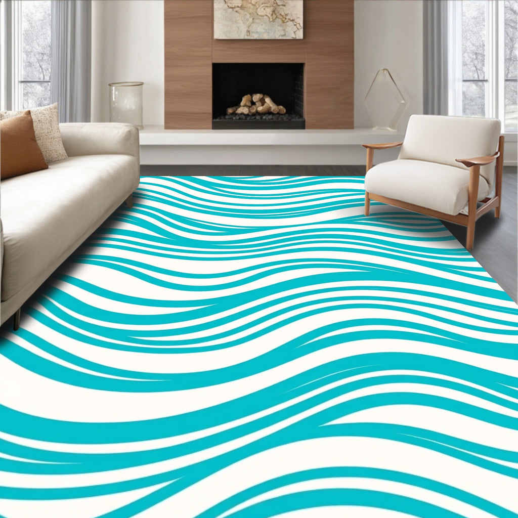 Turquoise Water Wavy Stripe Pattern Rug