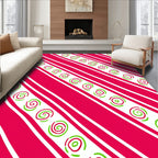 Red Green Swirl Diagonal Stripe Accent Rug
