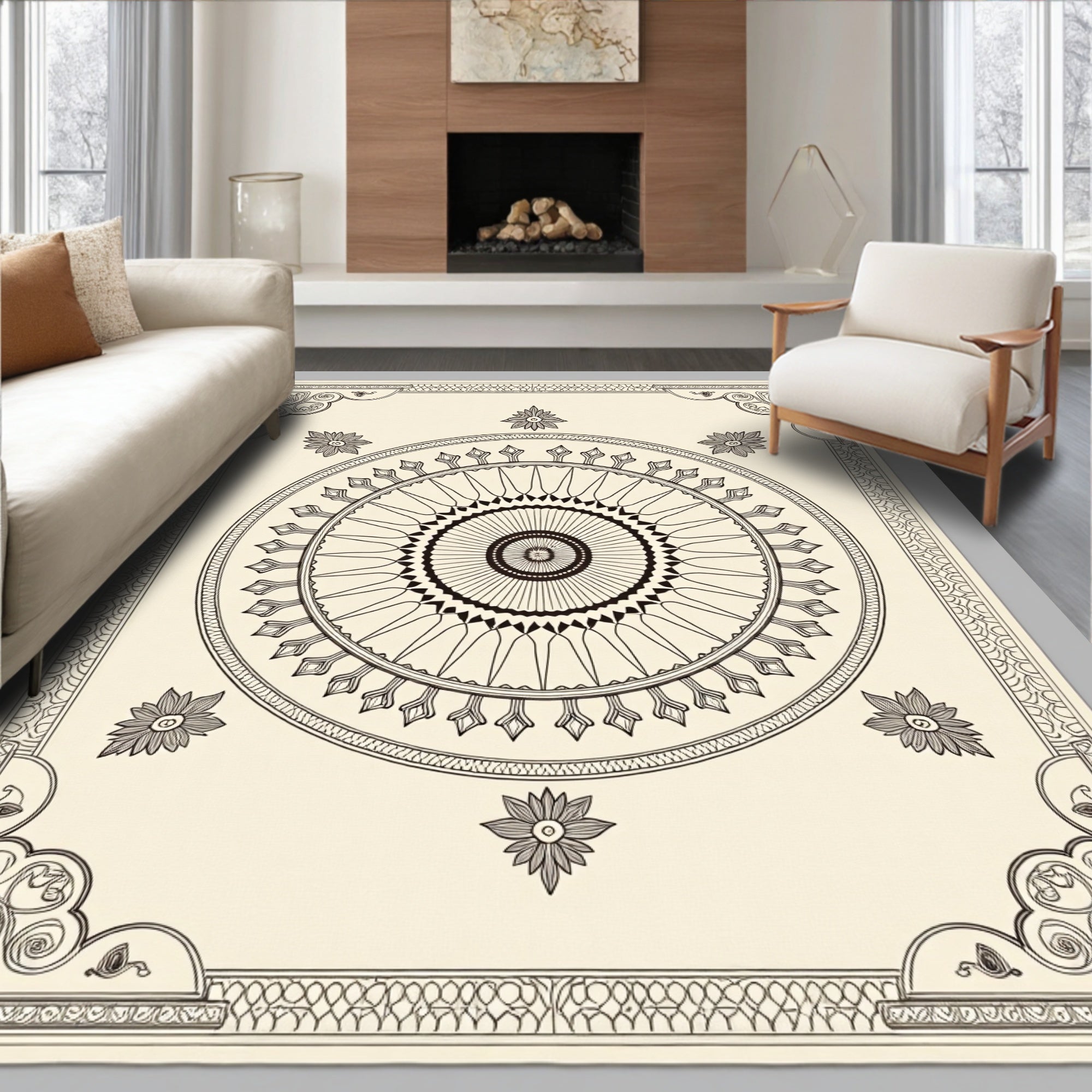 Mandala Floral Frame Decorative Rug