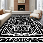 Black White Abstract Geometric Design Rug