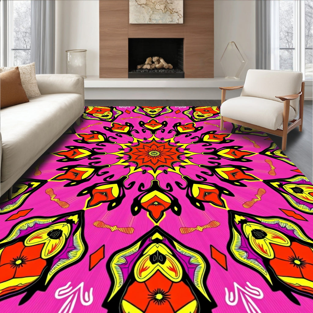 Vibrant Floral Mandala Pattern Design Rug