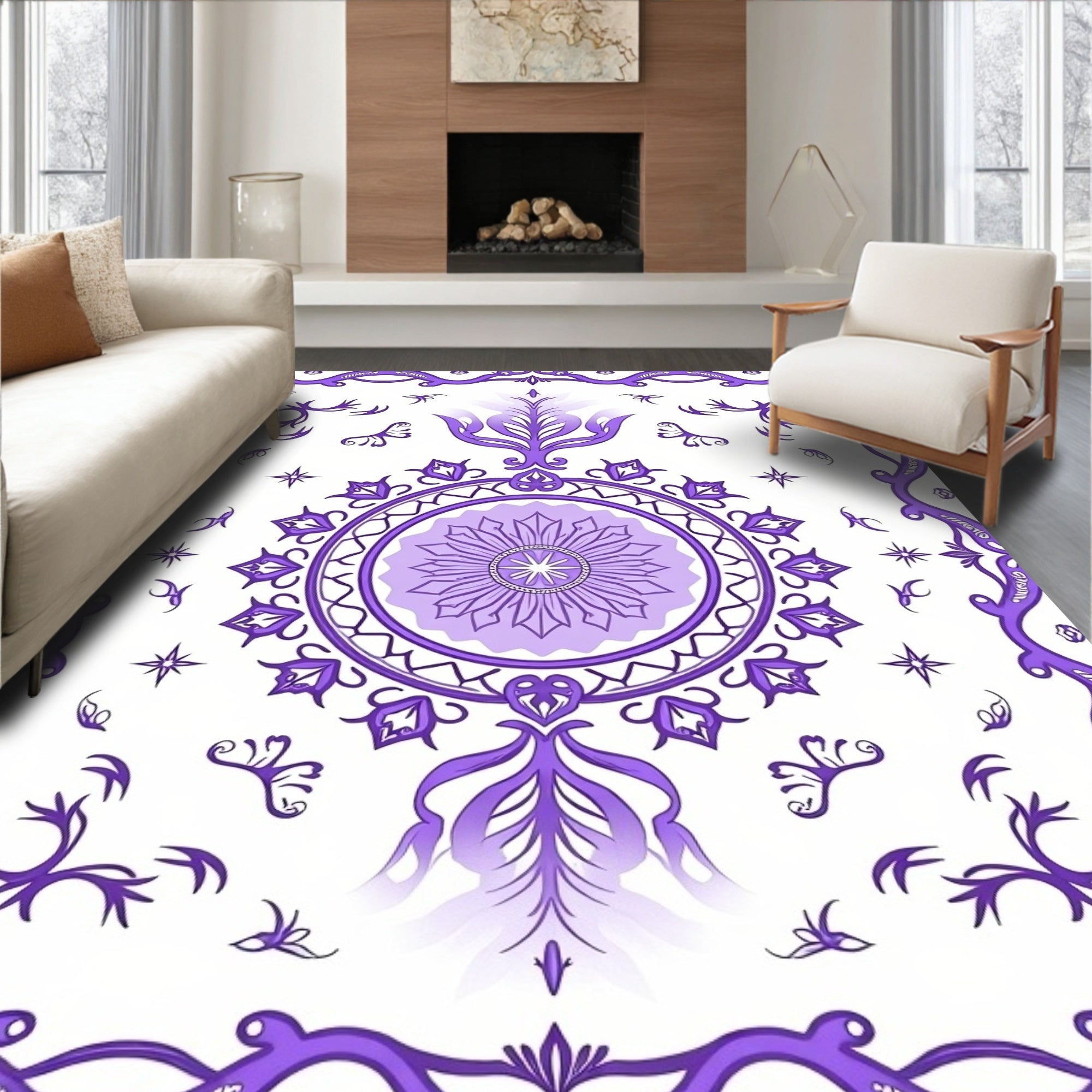 Purple Floral Mandala PatternedRug Rug