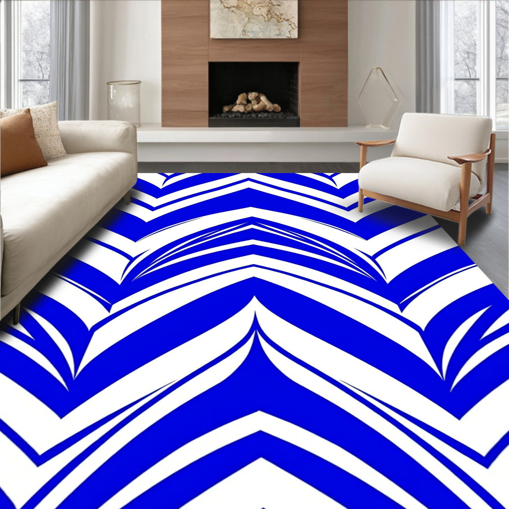 Bold Blue White Chevron Pattern Rug