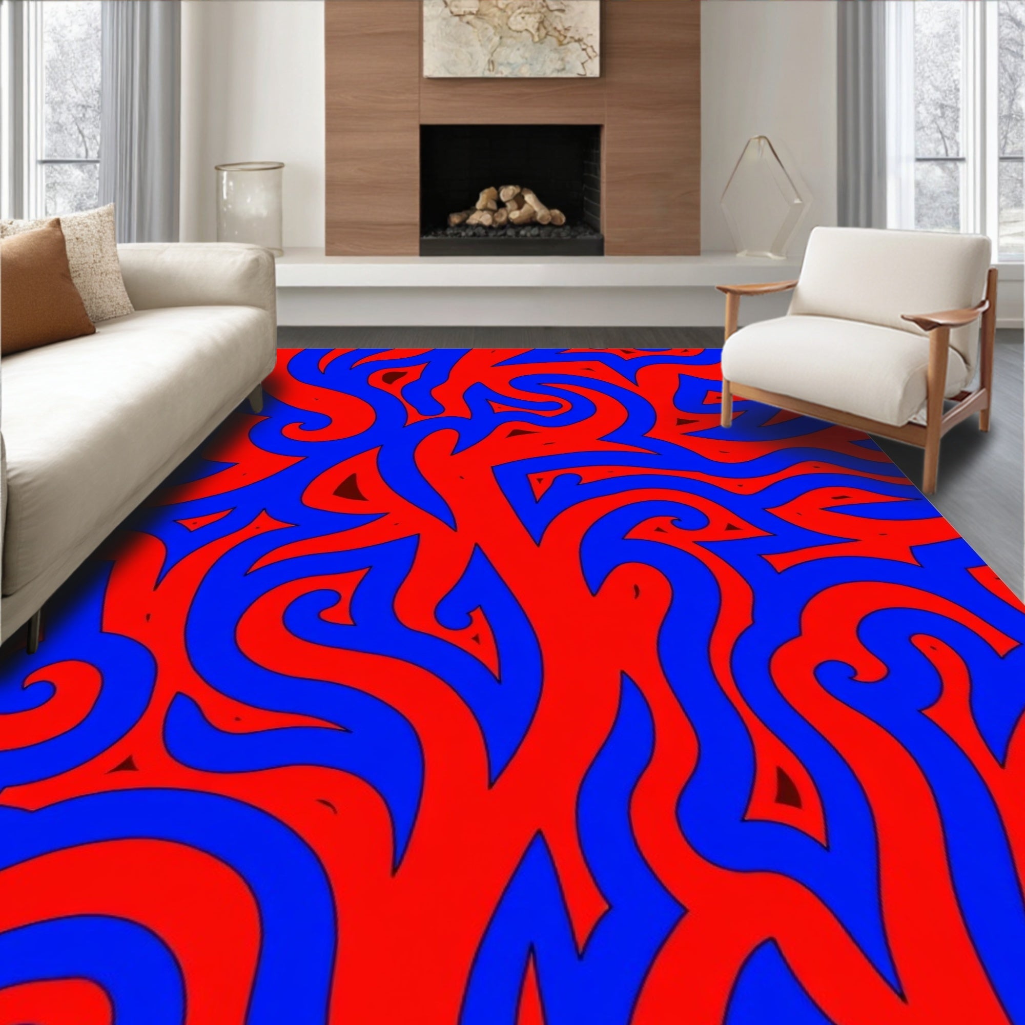 Abstract Red Blue Swirl Pattern Rug