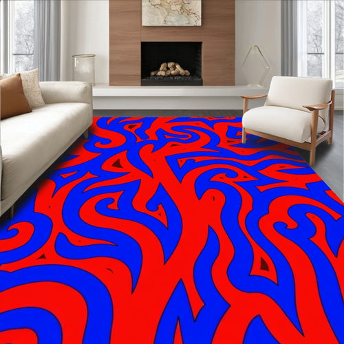 Abstract Red Blue Swirl Pattern Rug