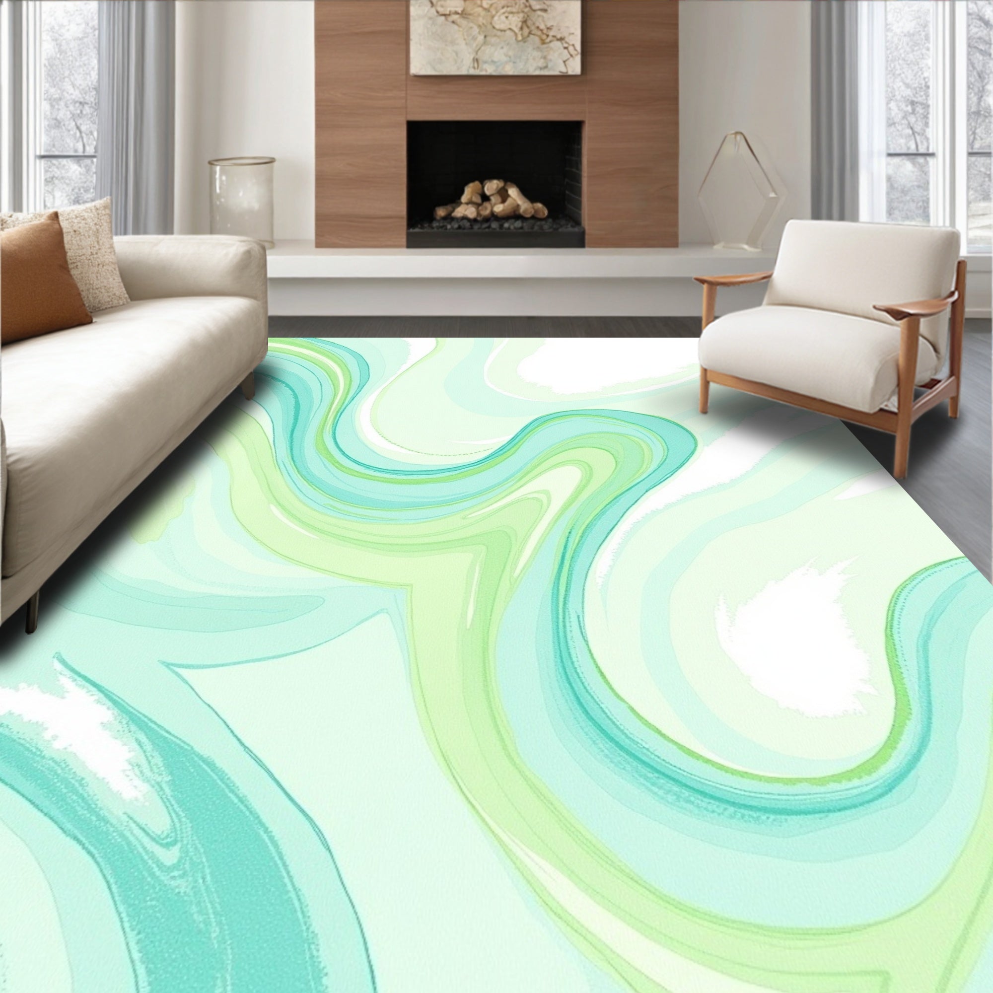 Aqua Mint Swirl Pattern Rug