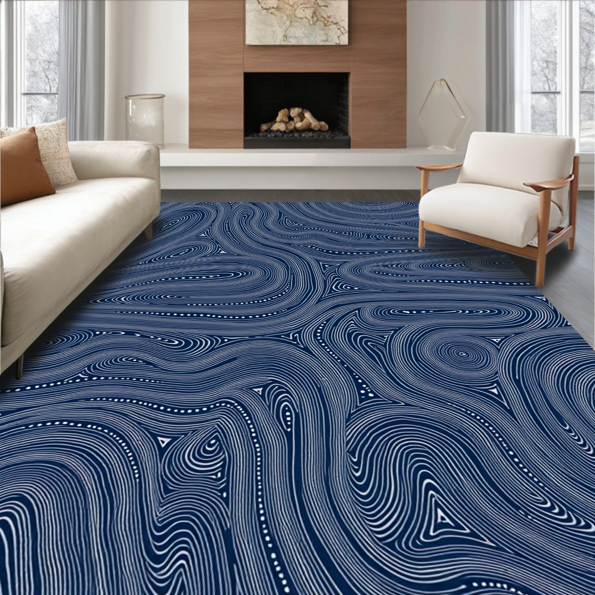 Flowing Swirls and Dots Pattern Rug