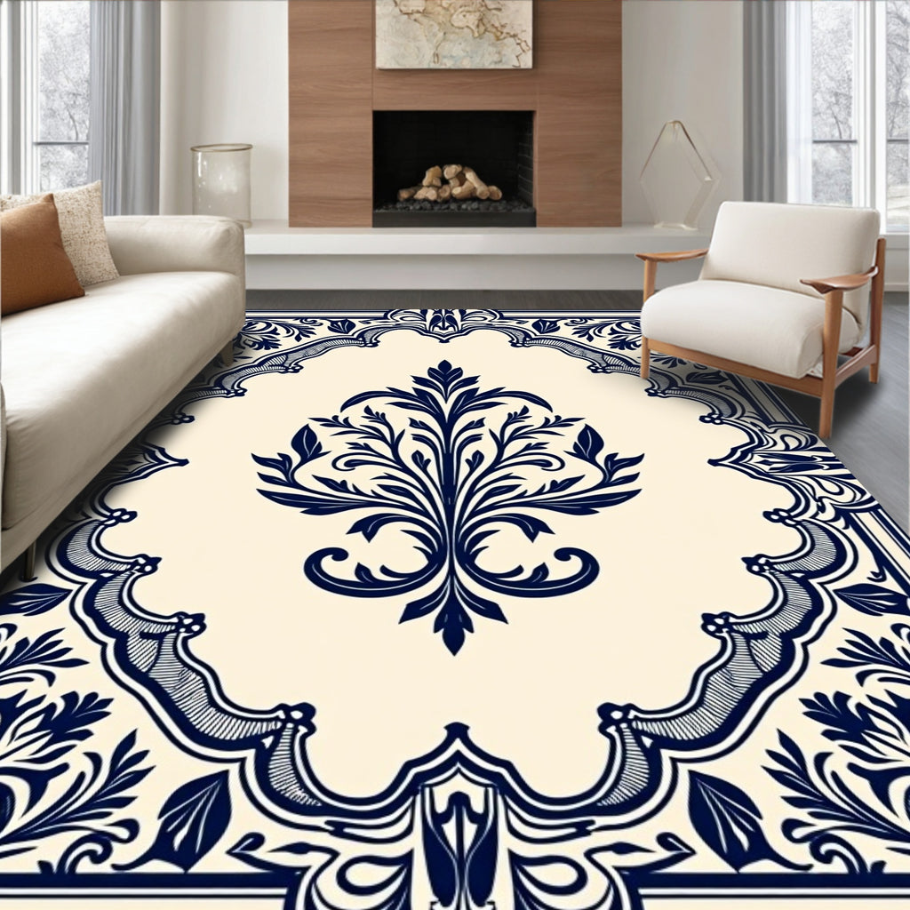 Ornate Floral Damask Design Rug