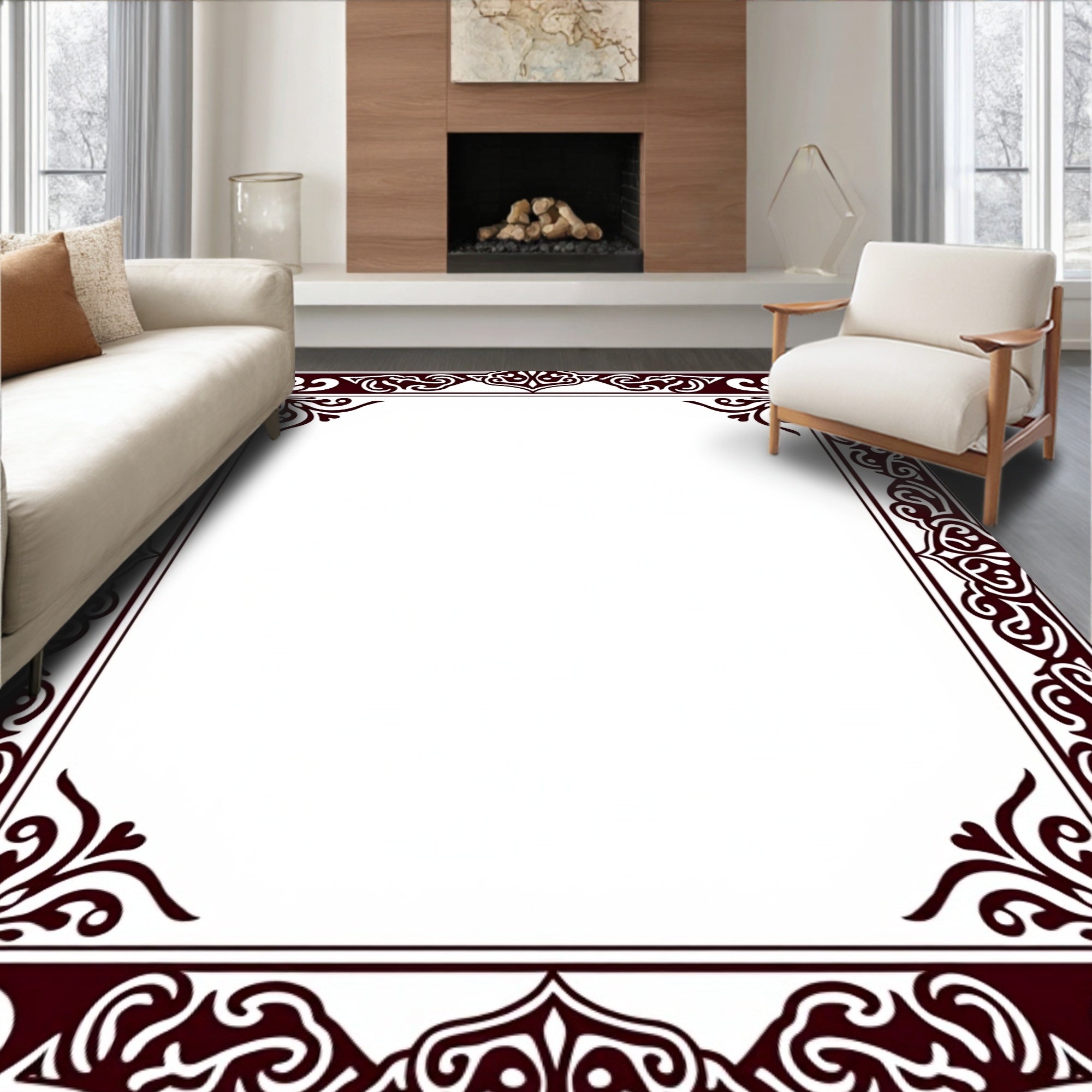 Classic Ornate Dark Red Pattern Rug