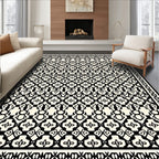 Ornamental Black White Geometric Style Rug