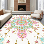 Pastel Floral Mandala Pattern With Gold Rug