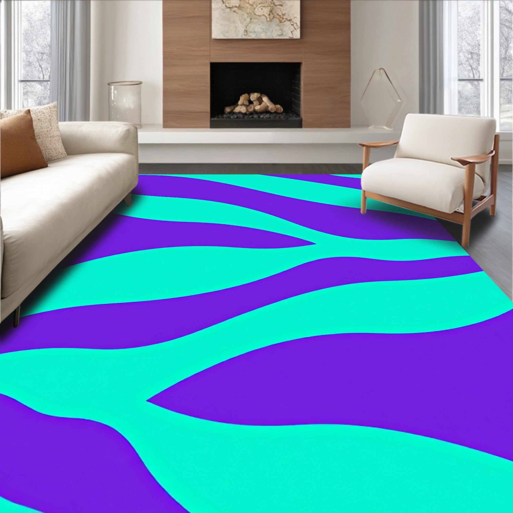 Bold Teal Purple Wavy Stripes Rug