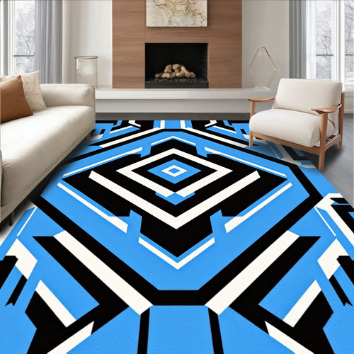 Abstract Geometric Bold Blue Pattern Rug