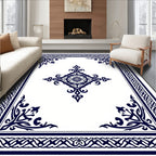 Intricate Blue White Geometric Design Rug
