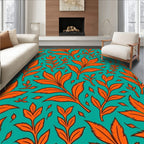 Vibrant Orange Leaf Pattern Rug