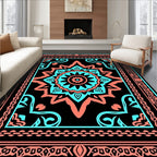 Bold Teal Coral Mandala Pattern Rug