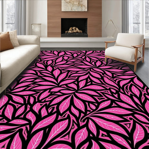 Abstract Pink Leaf Pattern Rug