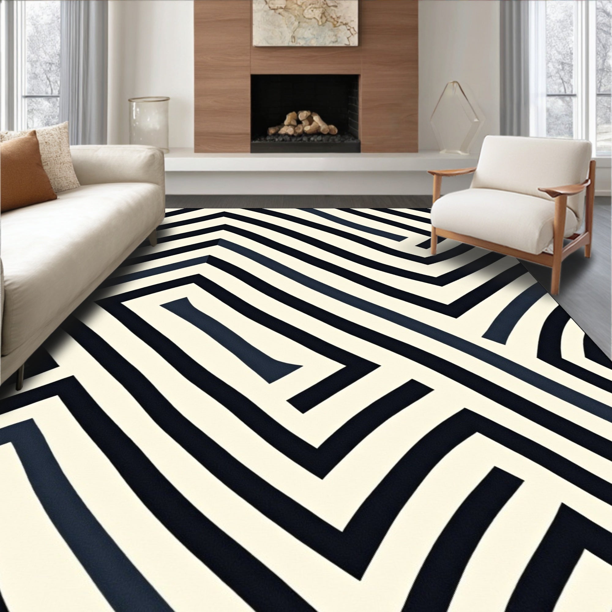 Abstract Striped Maze Pattern Rug