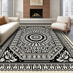 Intricate Black White Mandala Pattern Rug