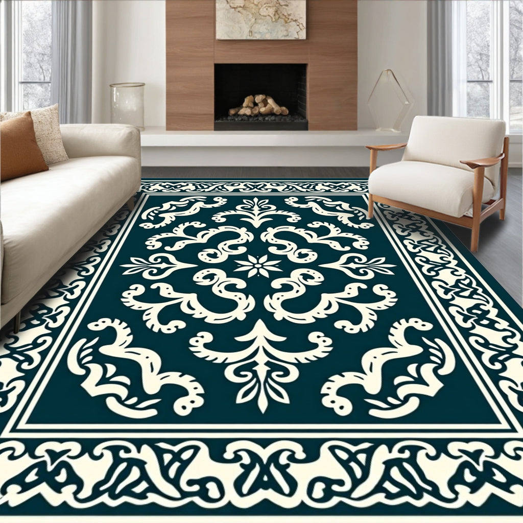 Damask Floral Crested Border Rug