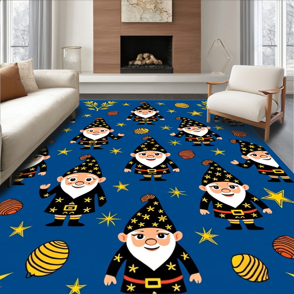 Whimsical Gnome Stars Blue Rug