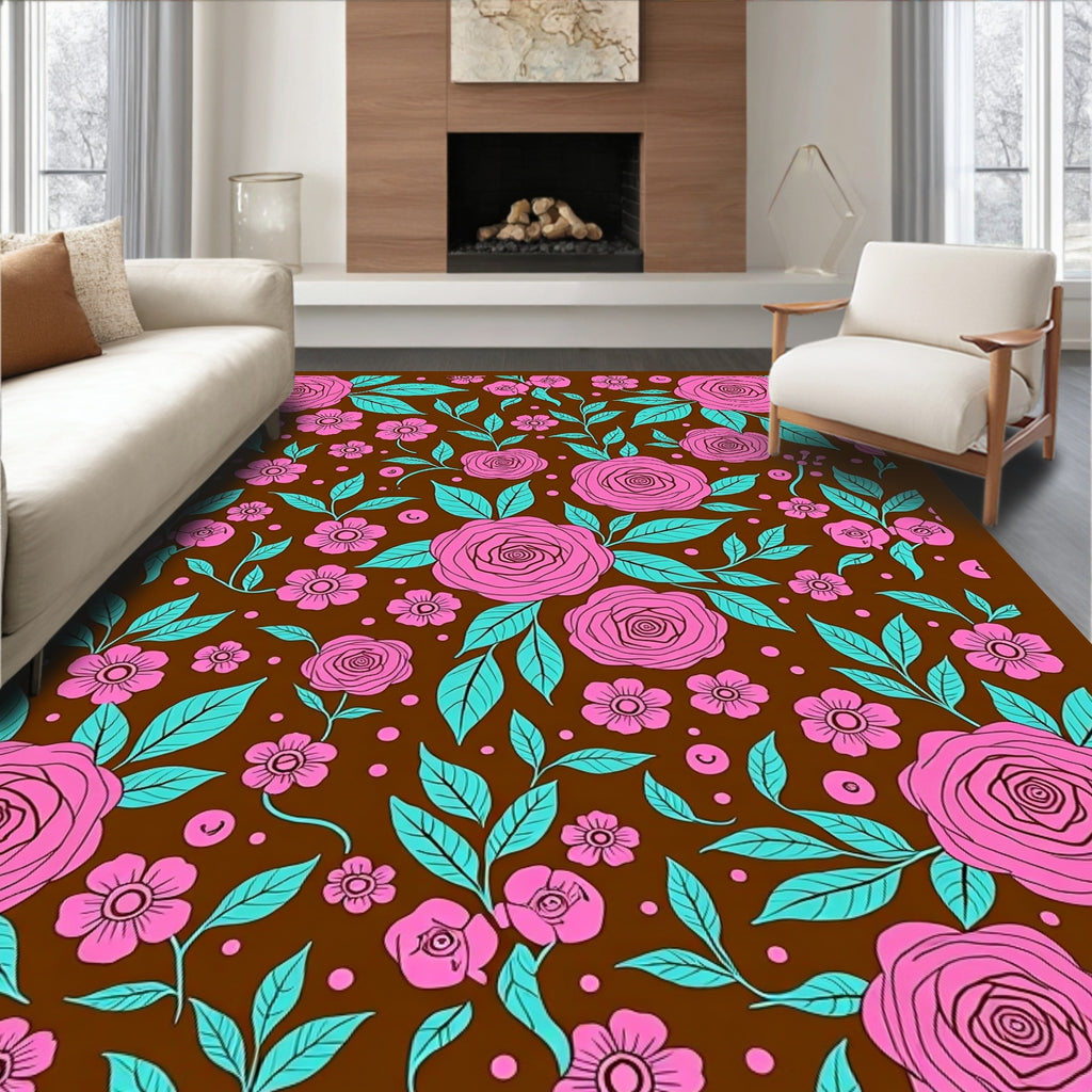 Vibrant Pink Floral Pattern Rug