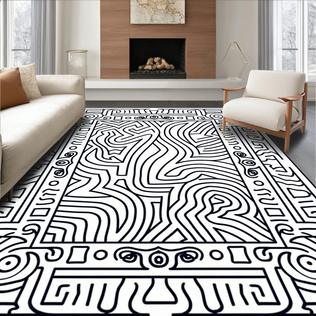 Abstract Maze Scroll Pattern Rug