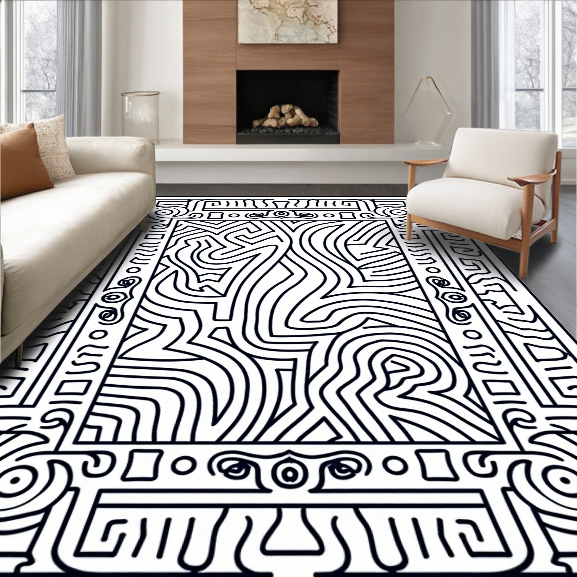 Abstract Maze Scroll Pattern Rug