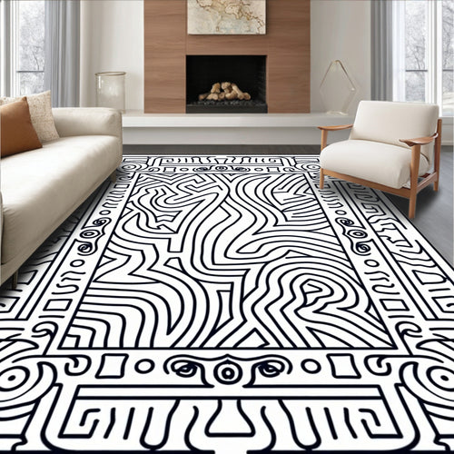 Abstract Maze Scroll Pattern Rug
