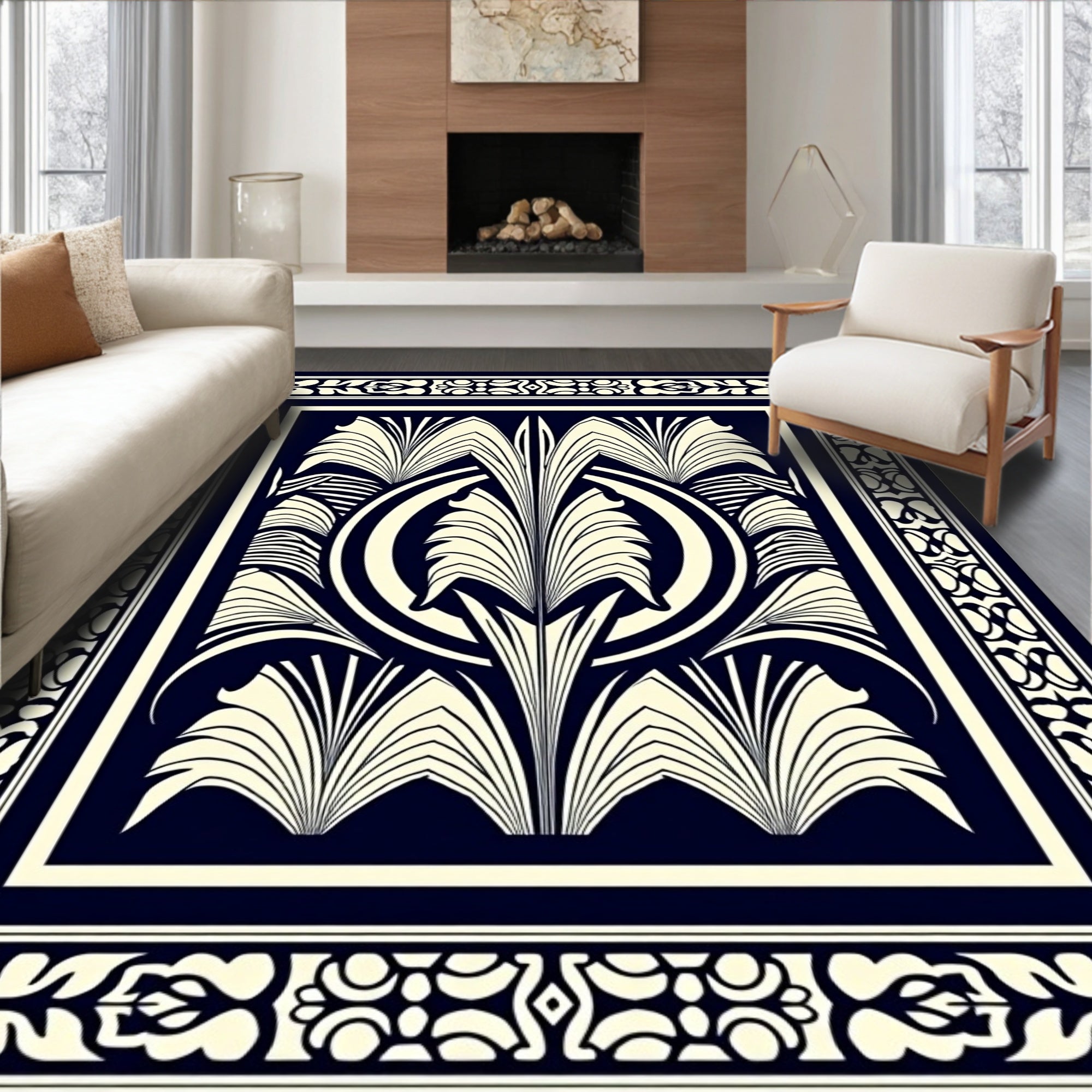 Art Deco Style Floral Pattern Rug