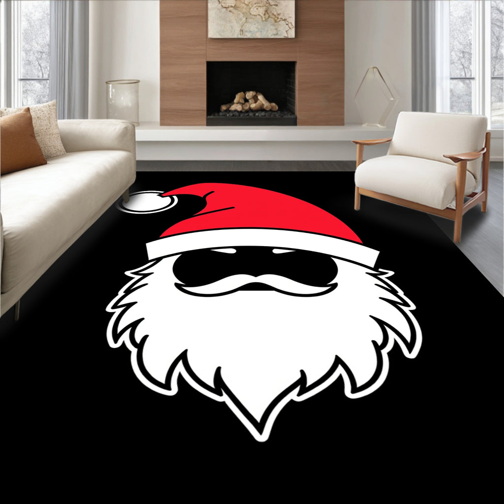 Festive Red Santa Hat Beard Accent Rug