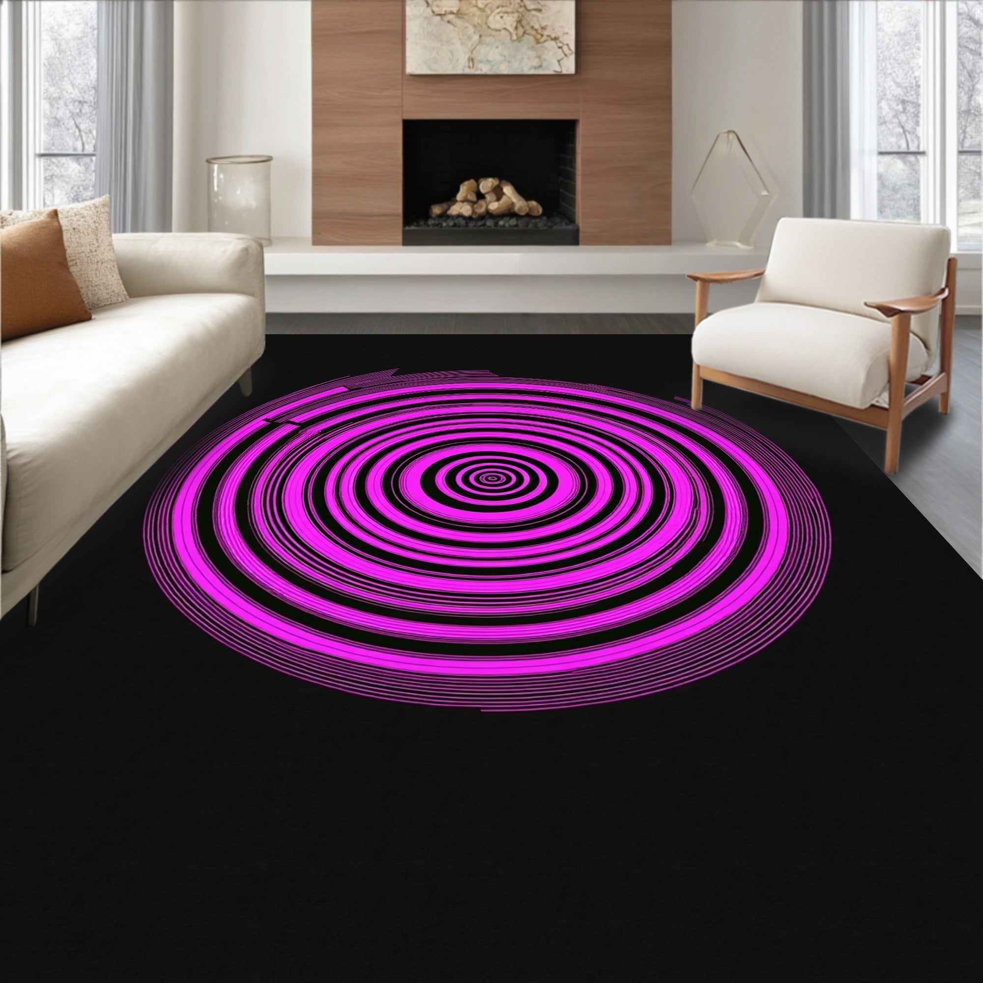 Vibrant Pink Concentric Circles Design Rug