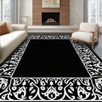 Ornate White Filigree Scroll Pattern Rug