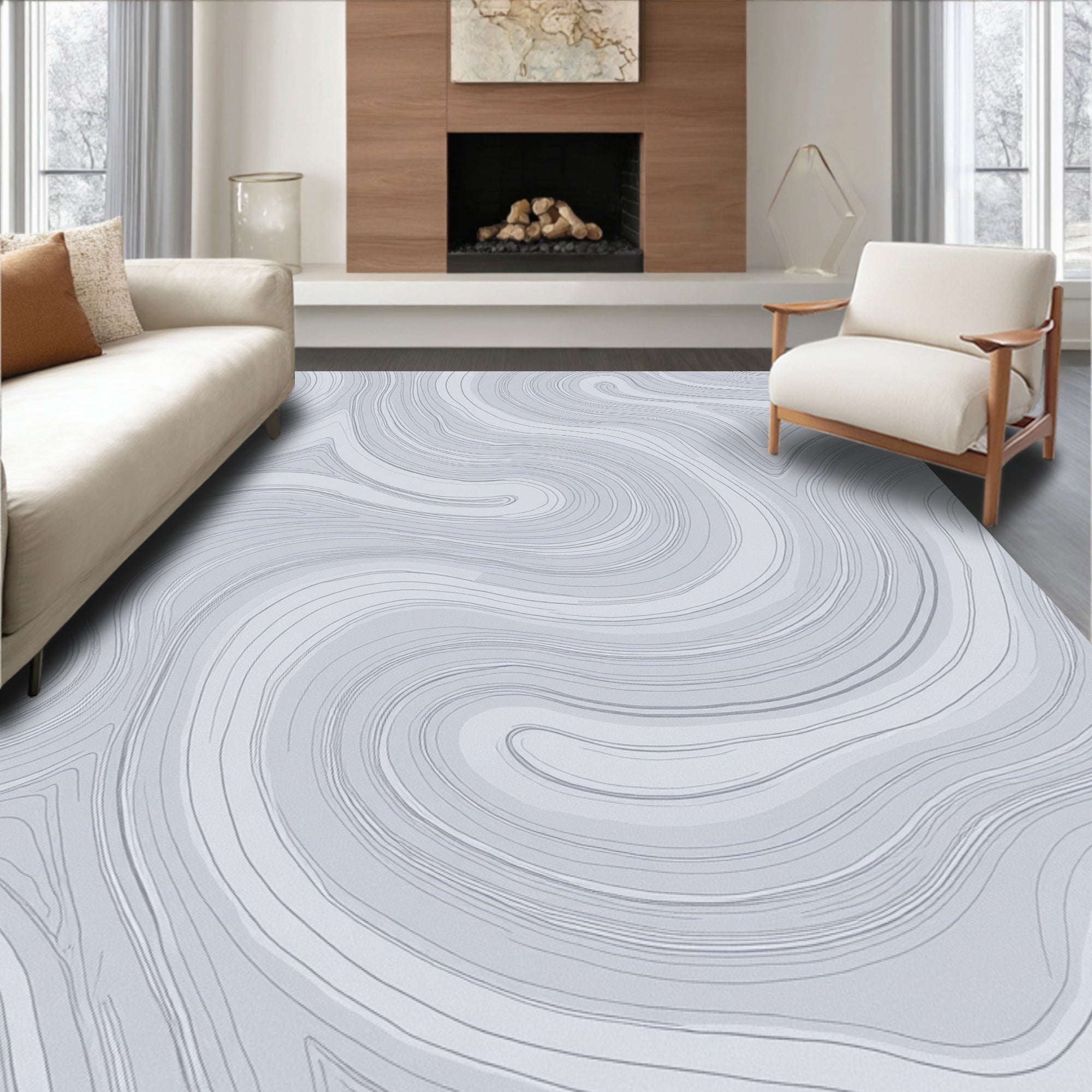 Gray Swirl Abstract Pattern Rug