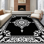 Classic Black White Ornamental Pattern Rug