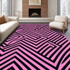 Pink and Black Geometric Maze Rug