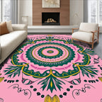 Floral Green Yellow Pink Mandala Design Rug