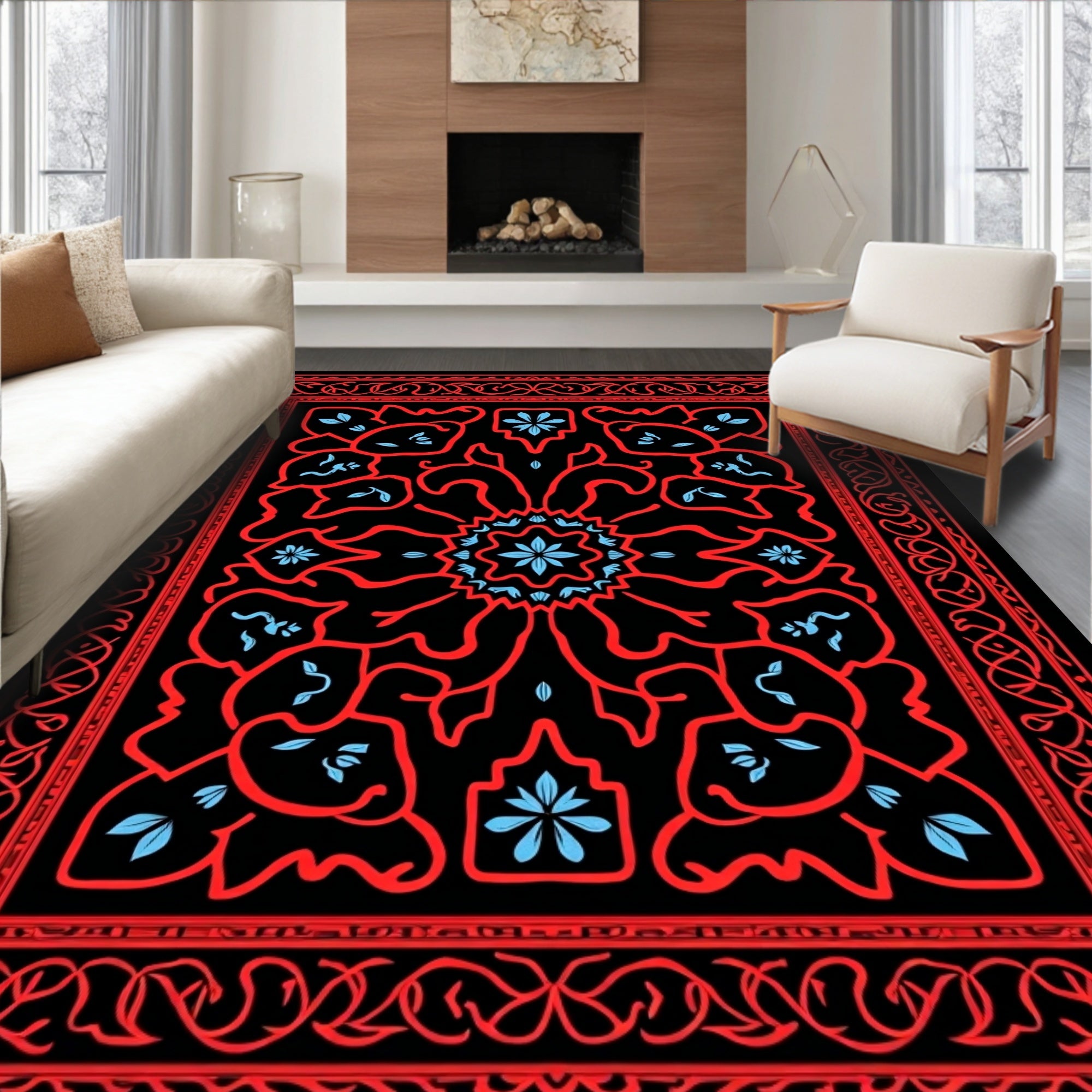 Red Floral Intricate Medallion Rug
