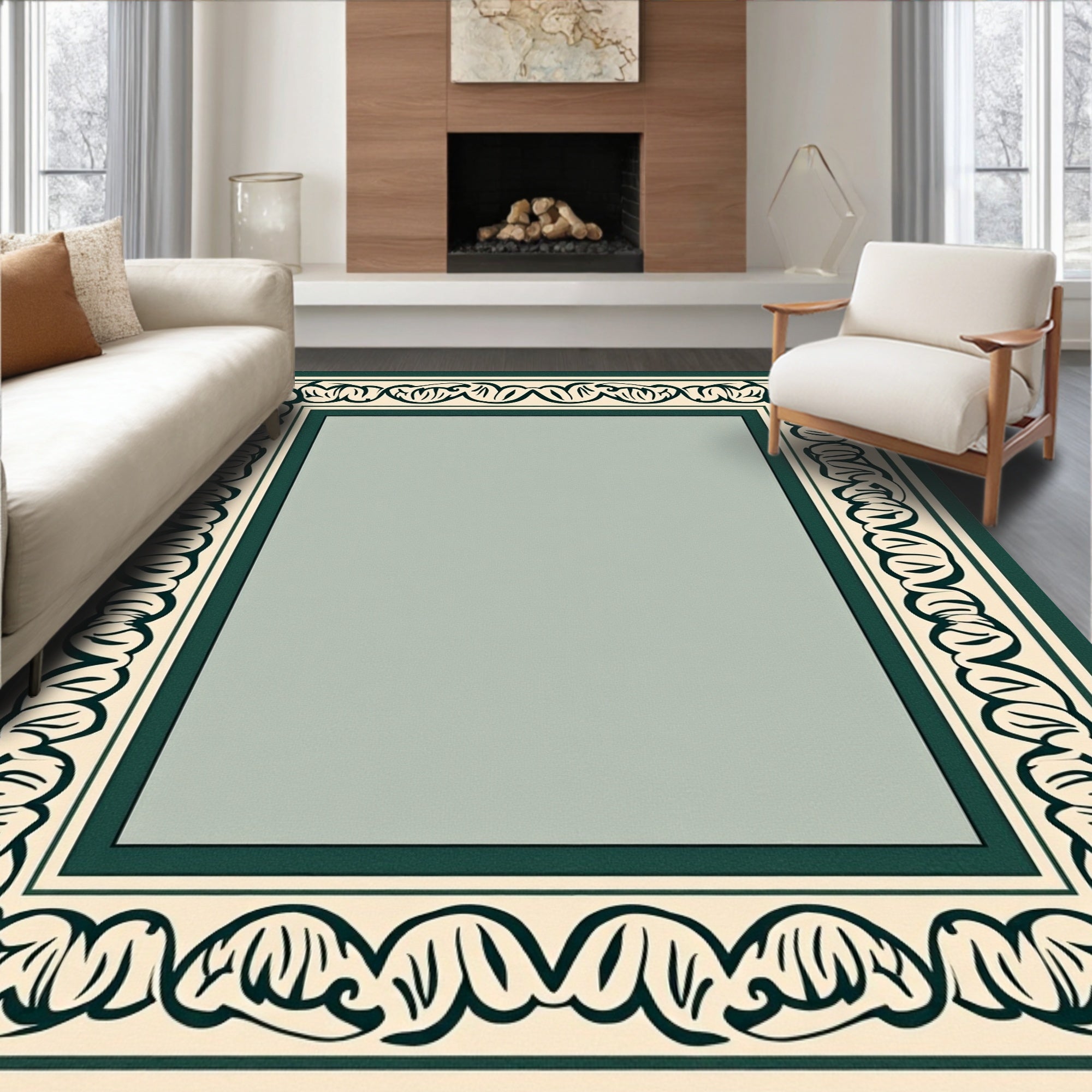 Classic Floral Scroll Border Design Rug
