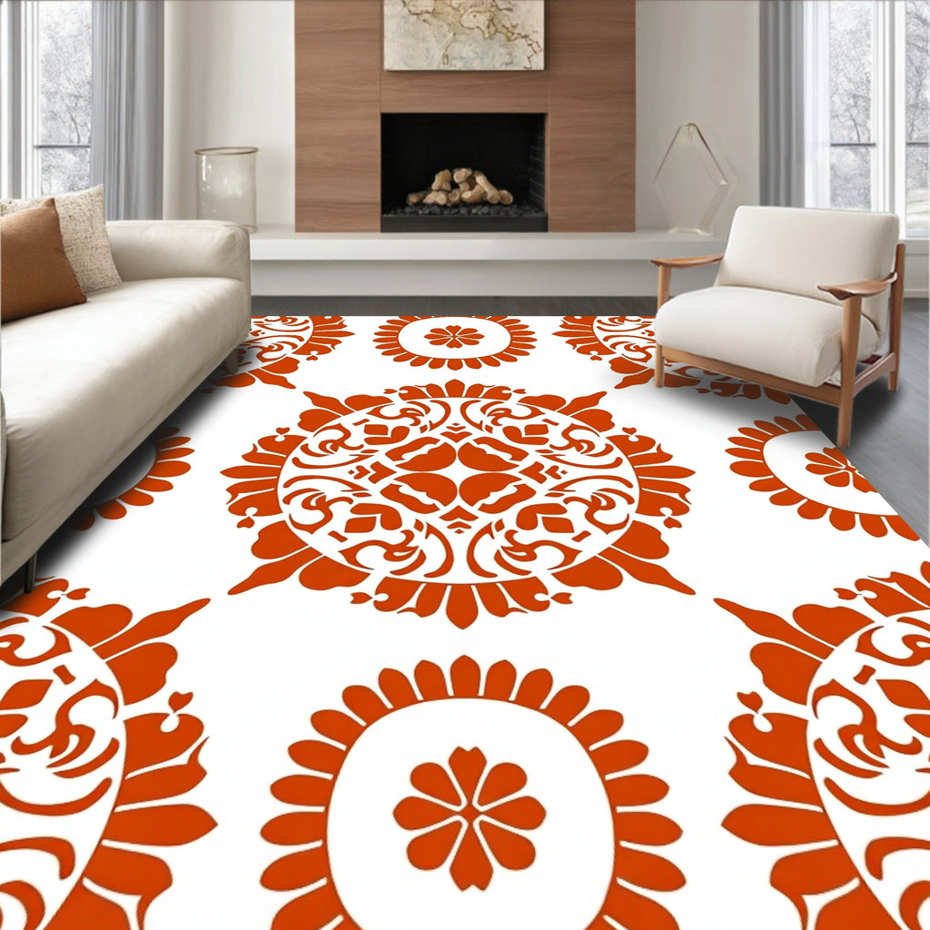 Ornate Circular Floral Pattern Rug
