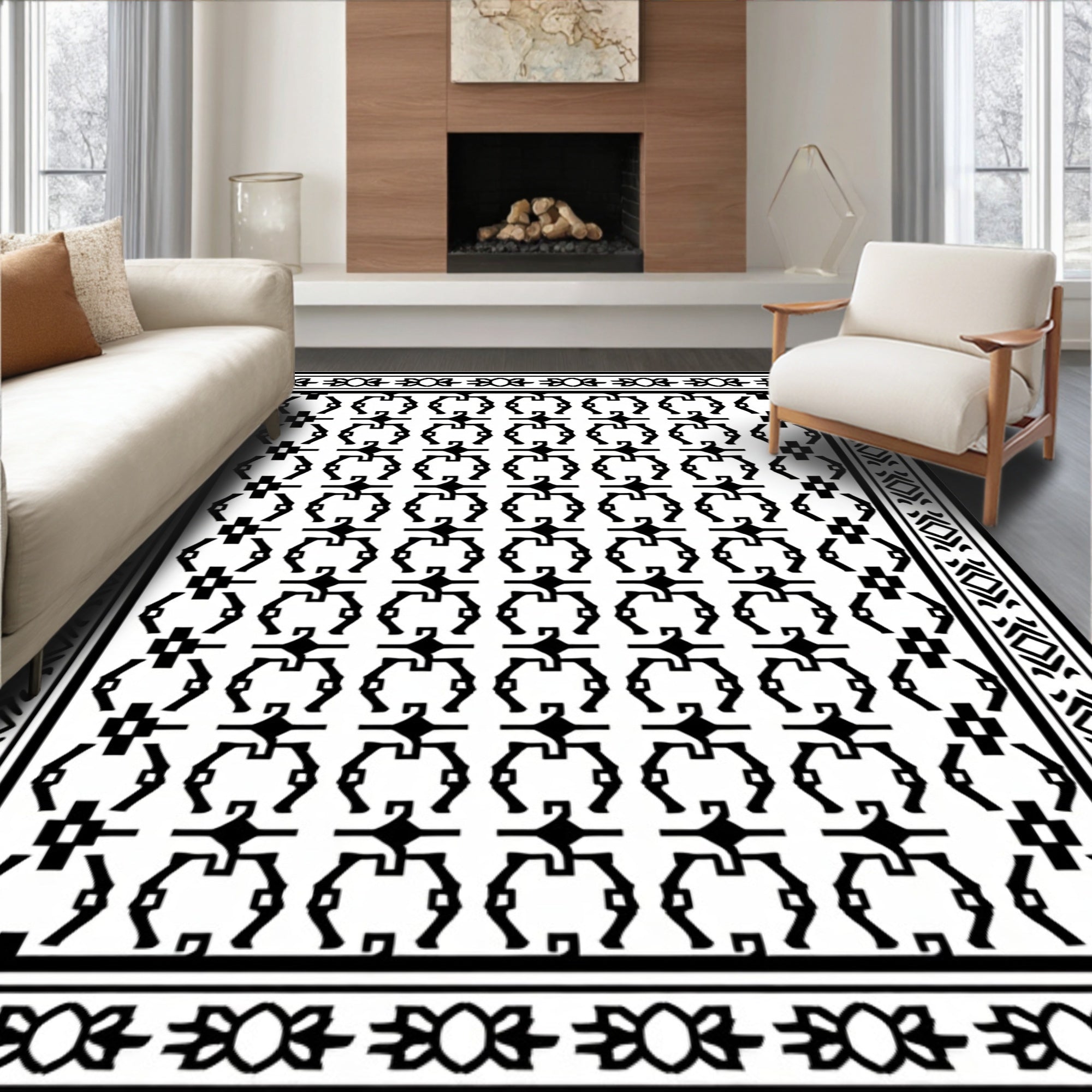 Bold Black And White Geometric Pattern Rug