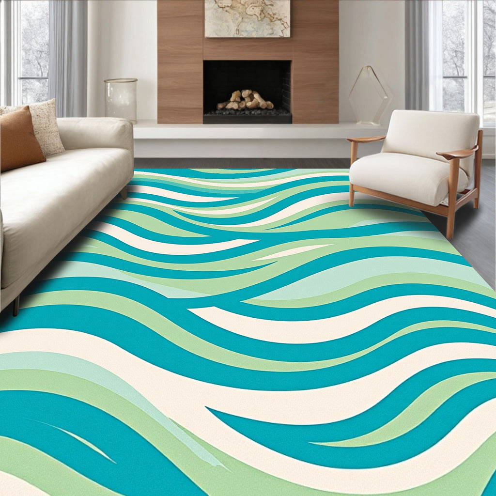Aqua Green Wave Pattern Print Rug